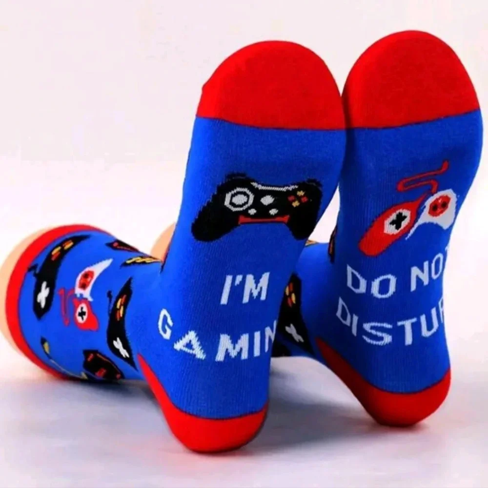Red white blue mens crew socks Do Not Disturb I’m Gaming computer gamer gift